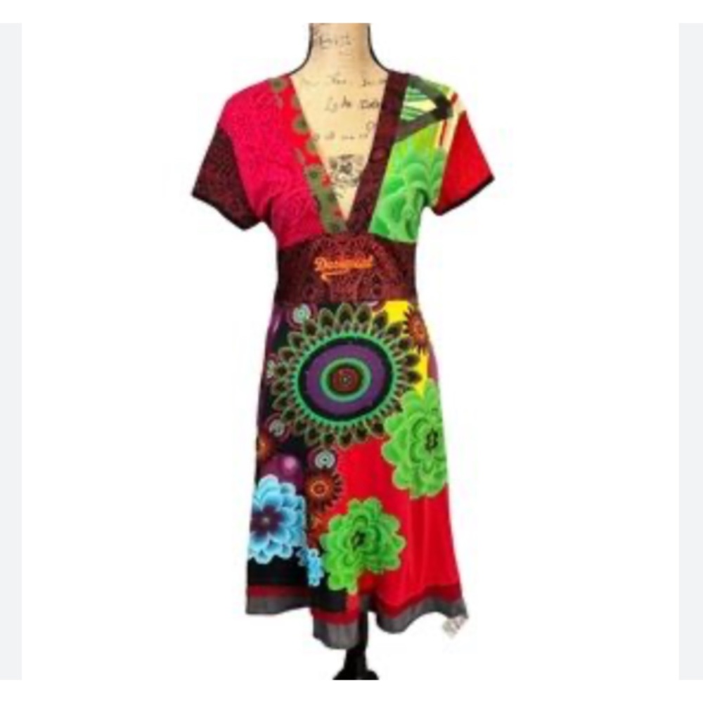 Desigual Red and Green Dress